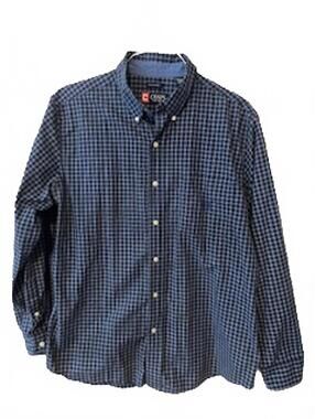 Chaps Men's Blue Checkered Long Sleeve Button-Down Shirt Large
